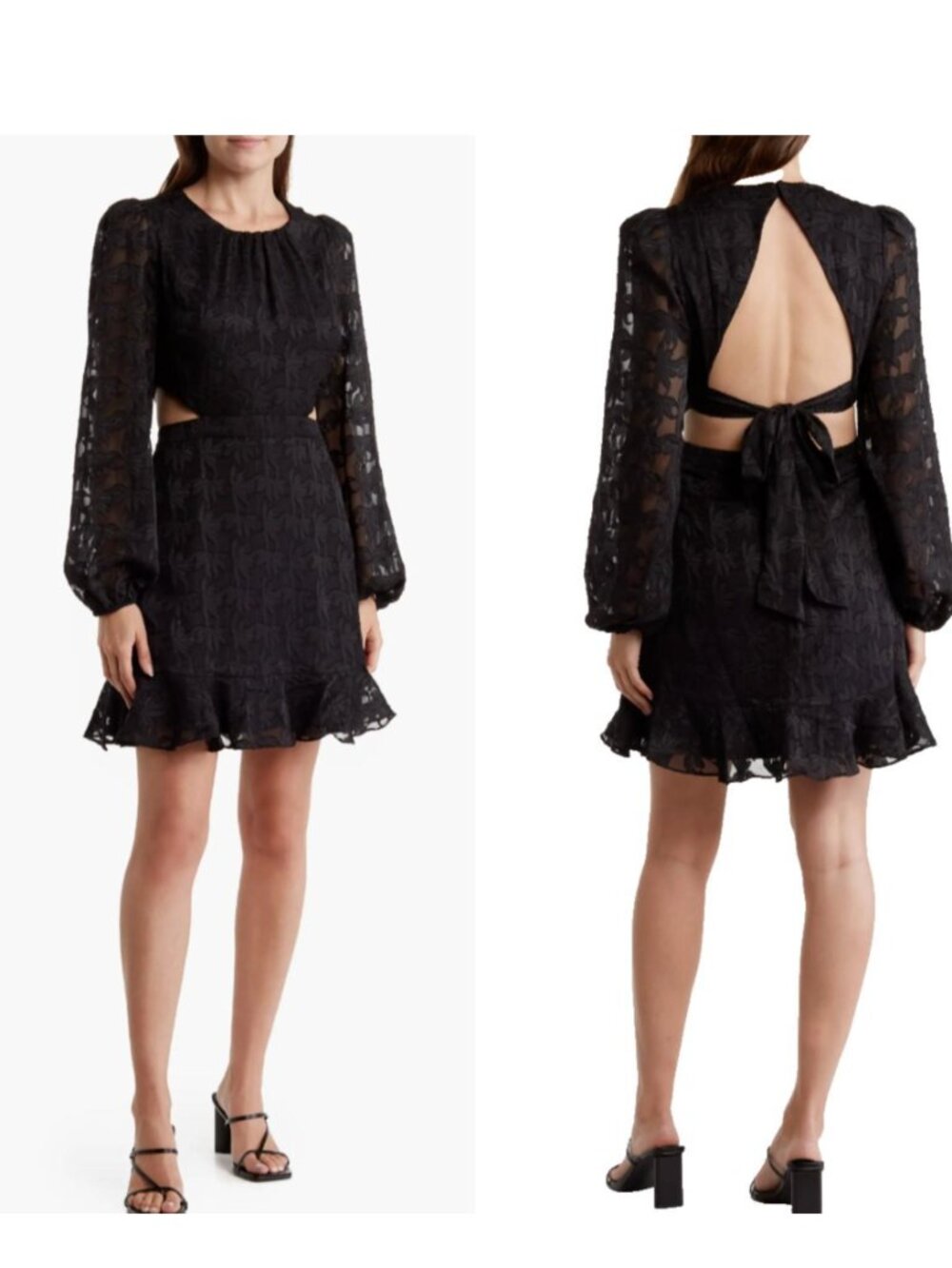 NWT ASTR the Label Floral Cutout Long Sleeve Dress Black